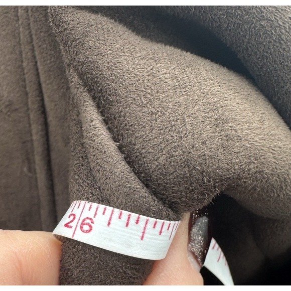 Vintage Penny Lane 1X Brown Coat Faux Suede Fur Trim Hooded Mid-Length Cozy Warm - Picture 8 of 10
